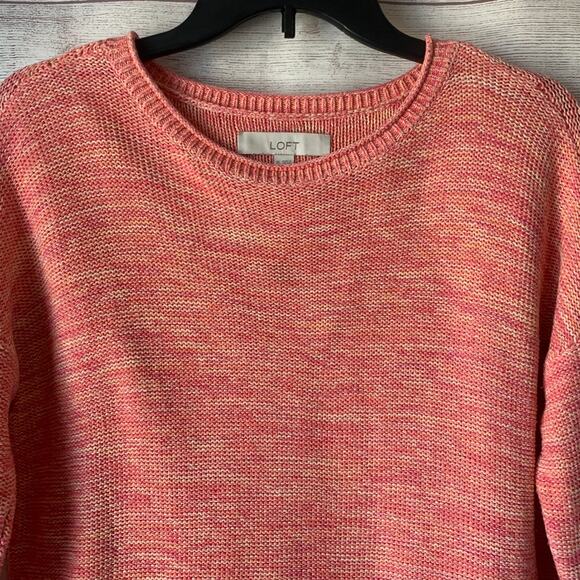 LOFT Pink Pullover Sweater Short Hi Low Bottom Long Sleeve Ribbed Detail Size XS - Picture 2 of 14